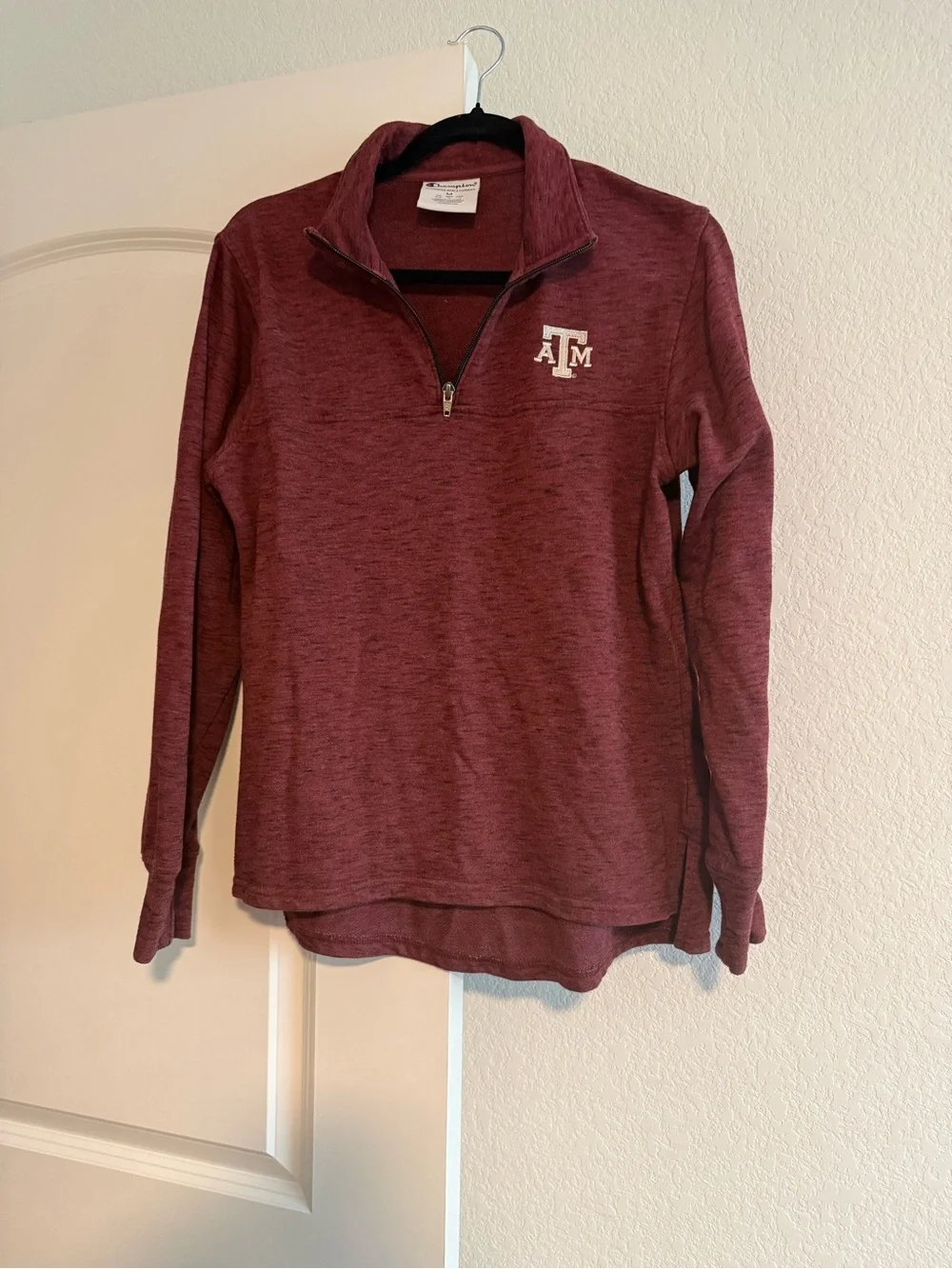 Unisex Champion Maroon 1/4 Zip Pullover with Texas A&M Logo